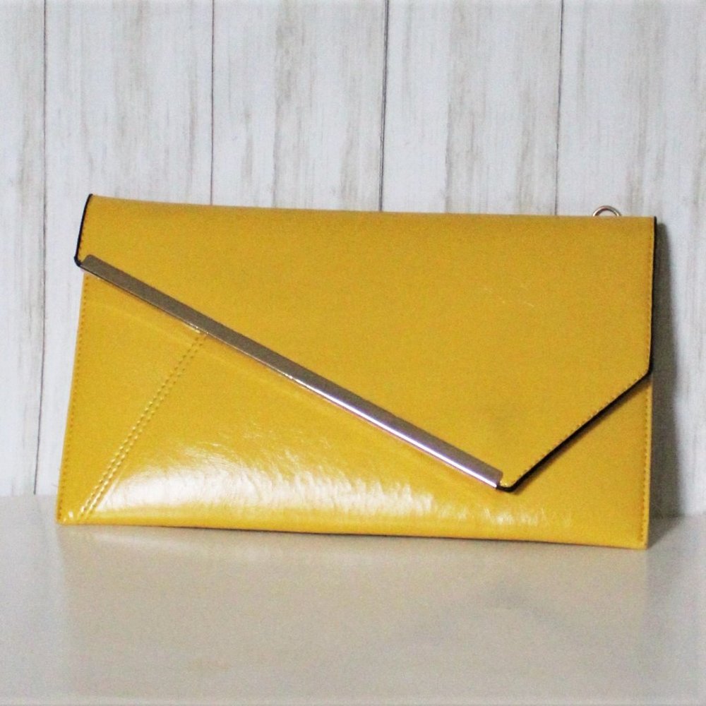 Fashion Faux Patent Leather Yellow Envelope Clutch